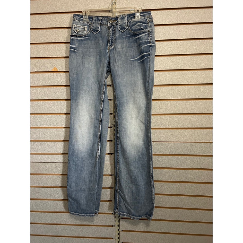 Cowgirl Up Womens Bootcut Jeans Blue Medium Wash Embroidered Flap Pocket 8‎ W30